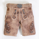 Faded Brown Lederhosen with Delicate Blue Embroidery