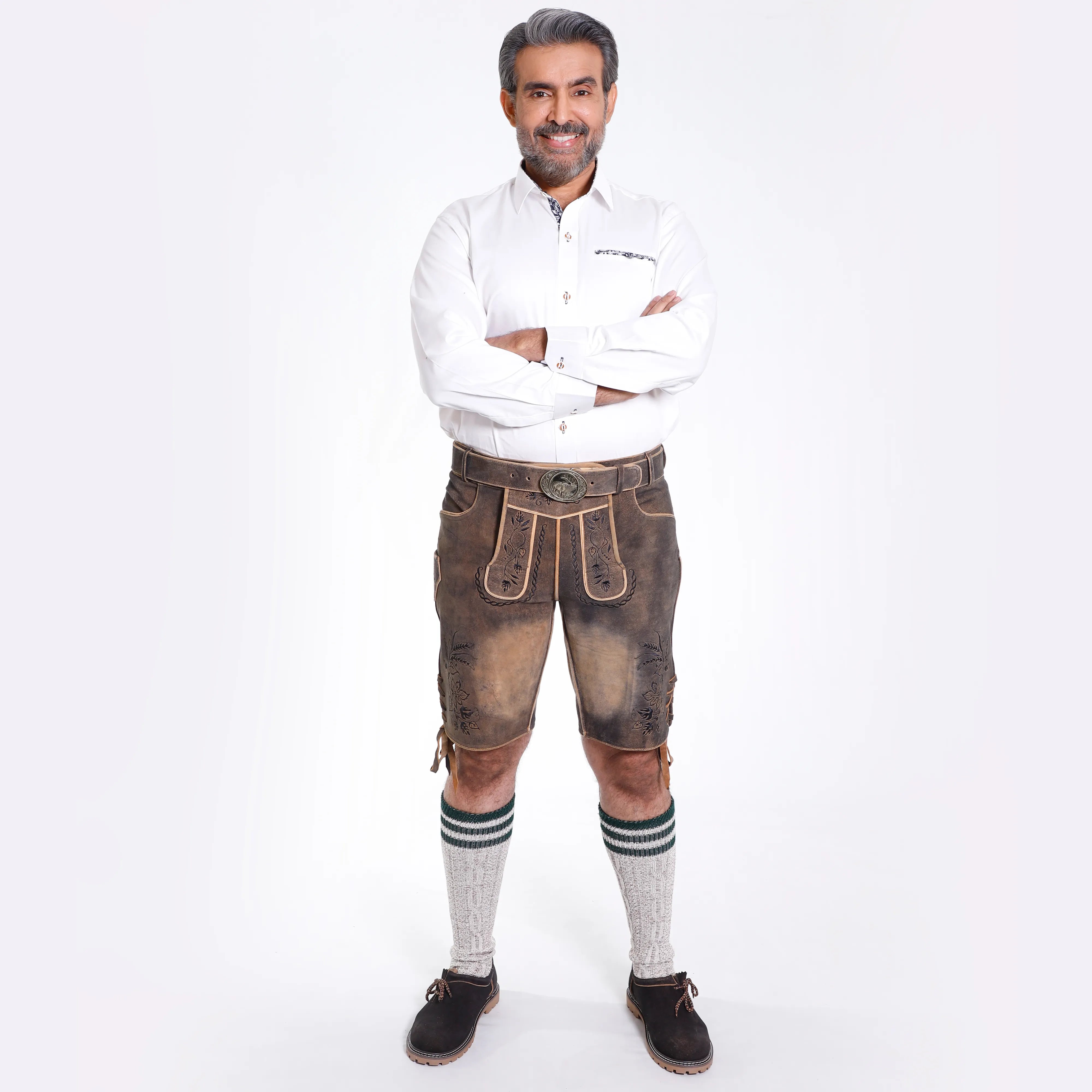 Authentic German Lederhosen Men Sepia Raw Brown
