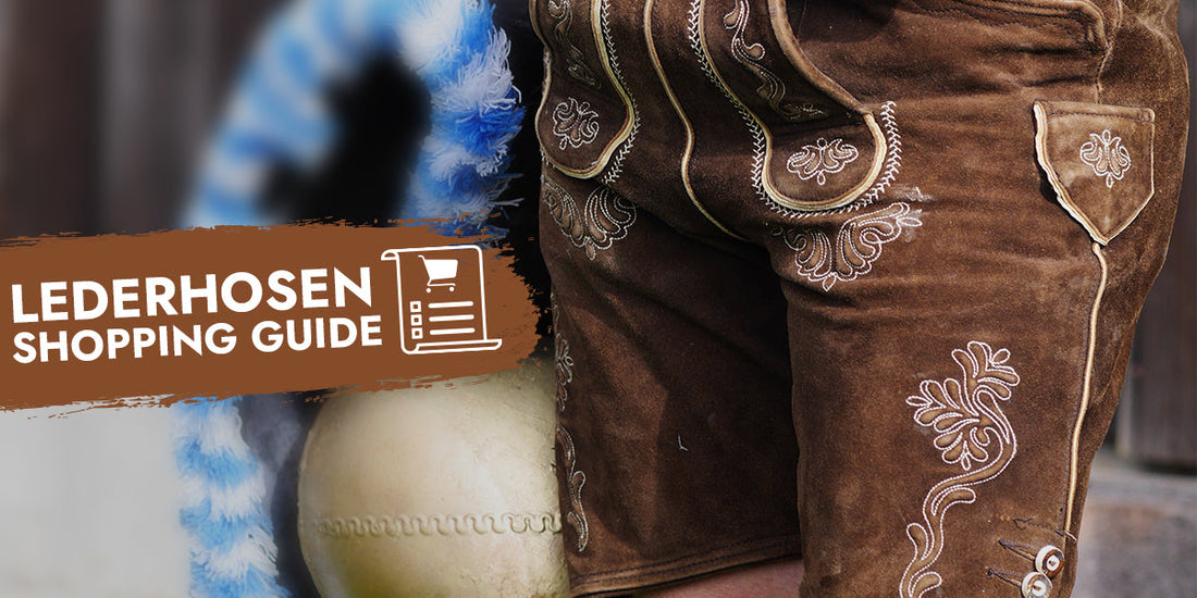 Close-up of authentic embroidered brown leather lederhosen with traditional Bavarian detailing, highlighting premium craftsmanship and serving as a shopping guide for buying genuine Oktoberfest lederhosen in 2026