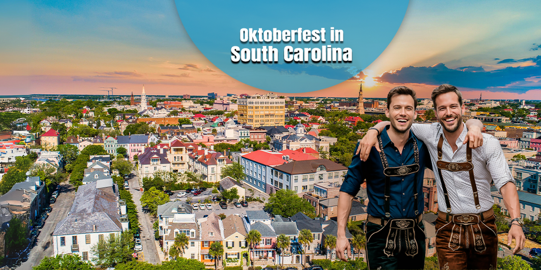 Oktoberfest in South Carolina showcasing Charleston city views alongside men dressed in authentic lederhosen inspired by Bavarian festival traditions