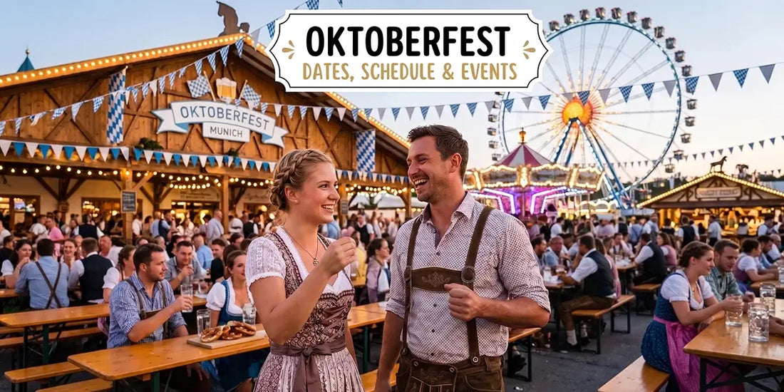 Crowds celebrating Oktoberfest in Munich with traditional Bavarian attire, rides, and festival events.