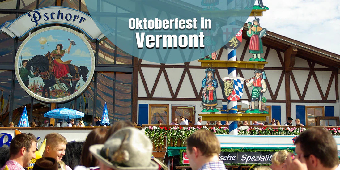 Crowds gathering at Oktoberfest in Vermont with authentic Bavarian architecture, German cultural displays, festive decorations, and a traditional Oktoberfest atmosphere