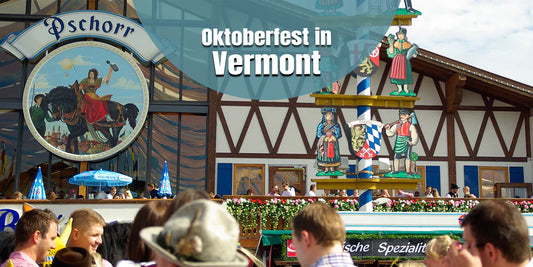 Crowds gathering at Oktoberfest in Vermont with authentic Bavarian architecture, German cultural displays, festive decorations, and a traditional Oktoberfest atmosphere