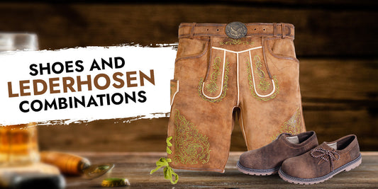 Traditional Bavarian shoes paired with embroidered leather lederhosen, showcasing the best shoe combination for an authentic Oktoberfest outfit