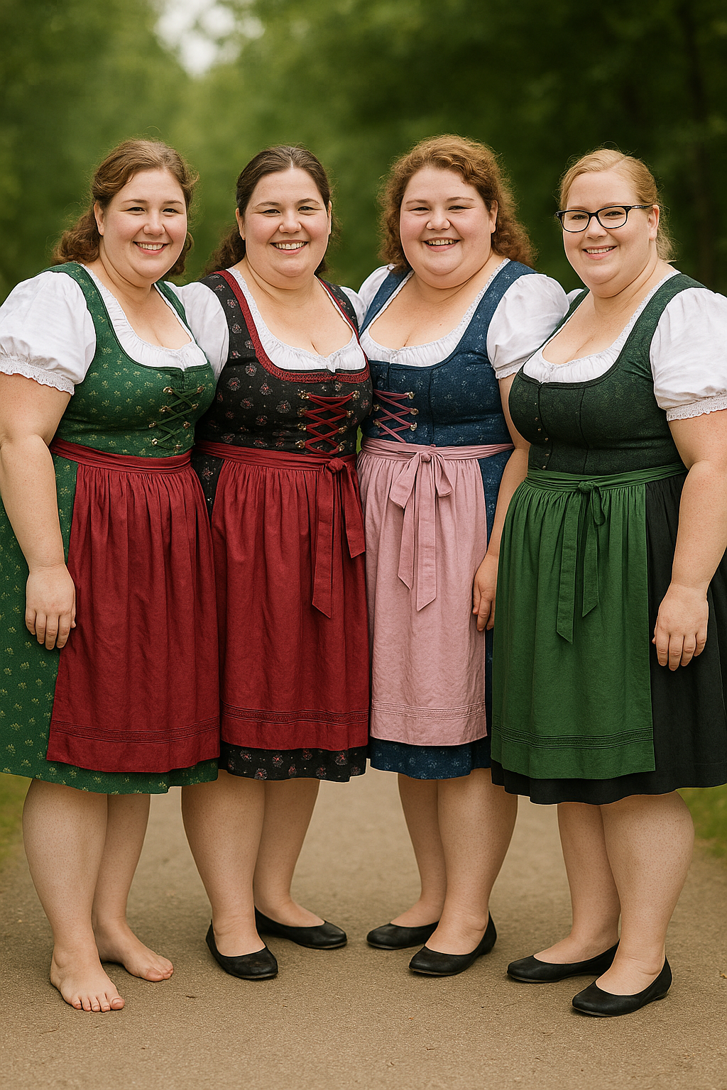 Women wearing well-fitted dirndls with defined waistlines and flattering silhouettes for fuller and curvier body types