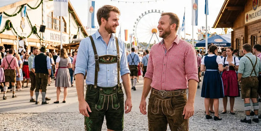 Suspenders vs. belt on lederhosen at Oktoberfest, showcasing authentic Bavarian men's fashion choices.