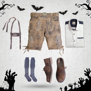 Handcrafted Two Tone Rustic Brown Lederhosen Halloween Set