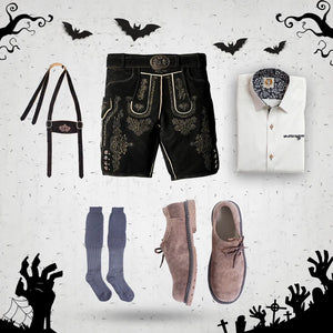 Charcoal Embroidered Lederhosen Halloween Set