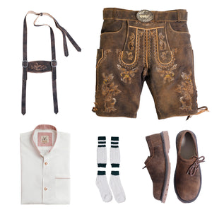 Sepia Raw Brown with Alpine Flair Lederhosen Set