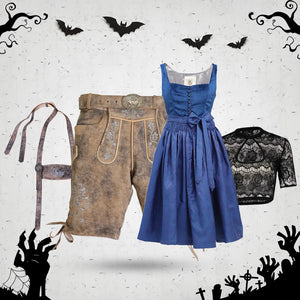 Two Tone Rustic Brown and Indigo Blue Halloween Couple Set