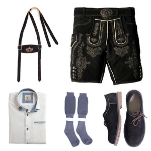 Charcoal Black Lederhosen Outfit Set