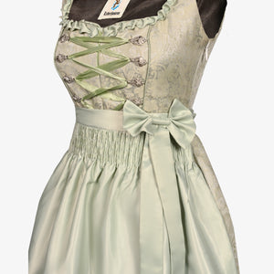 Elegant sage green dirndl dress with matching apron, ribbon lacing, perfect for Oktoberfest, Bavarian weddings, traditional celebrations, and festive occasions