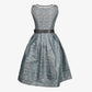Elegant dusky blue dirndl dress with charcoal apron, ribbon lacing, lace trim, perfect for Oktoberfest, Bavarian celebrations, and festive occasions