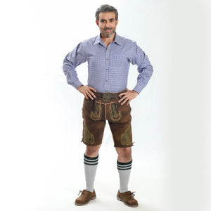 Green Deer Embroidery on Coffee-Colored Lederhosen Men