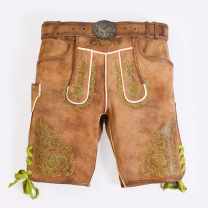 Faded Brown Double-Shaded Trachten Lederhosen with Fine Embroidery