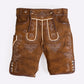 Brown suede lederhosen  with gray embroidery, deer motifs and decorative side buttons with matching belt