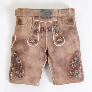 Faded Brown Lederhosen with Delicate Blue Embroidery