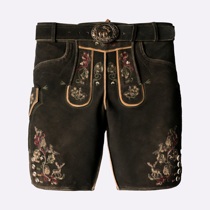 Faded Black Bavarian Lederhosen Men with Charming Embroidery