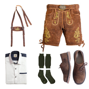 Cherry Brown Lederhosen Outfit Set