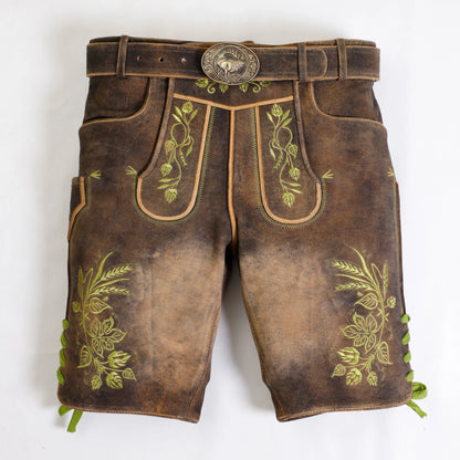 Premium German Lederhosen Rubbed in Sepia Raw Brown