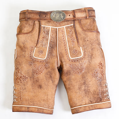 Vintage Brown Men's Lederhosen with Intricate Details