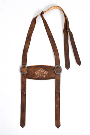 Rustic Brown Embroidered Lederhosen Suspenders
