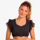 Womens German Dirndl Blouse Jet Black Frill Glamour