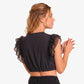 Womens German Dirndl Blouse Jet Black Frill Glamour