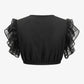Womens German Dirndl Blouse Jet Black Frill Glamour