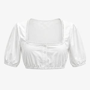 Authentic Dirndl Blouse Ivory White Ruffle Neck