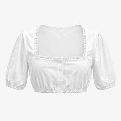 Authentic Dirndl Blouse Ivory White Ruffle Neck