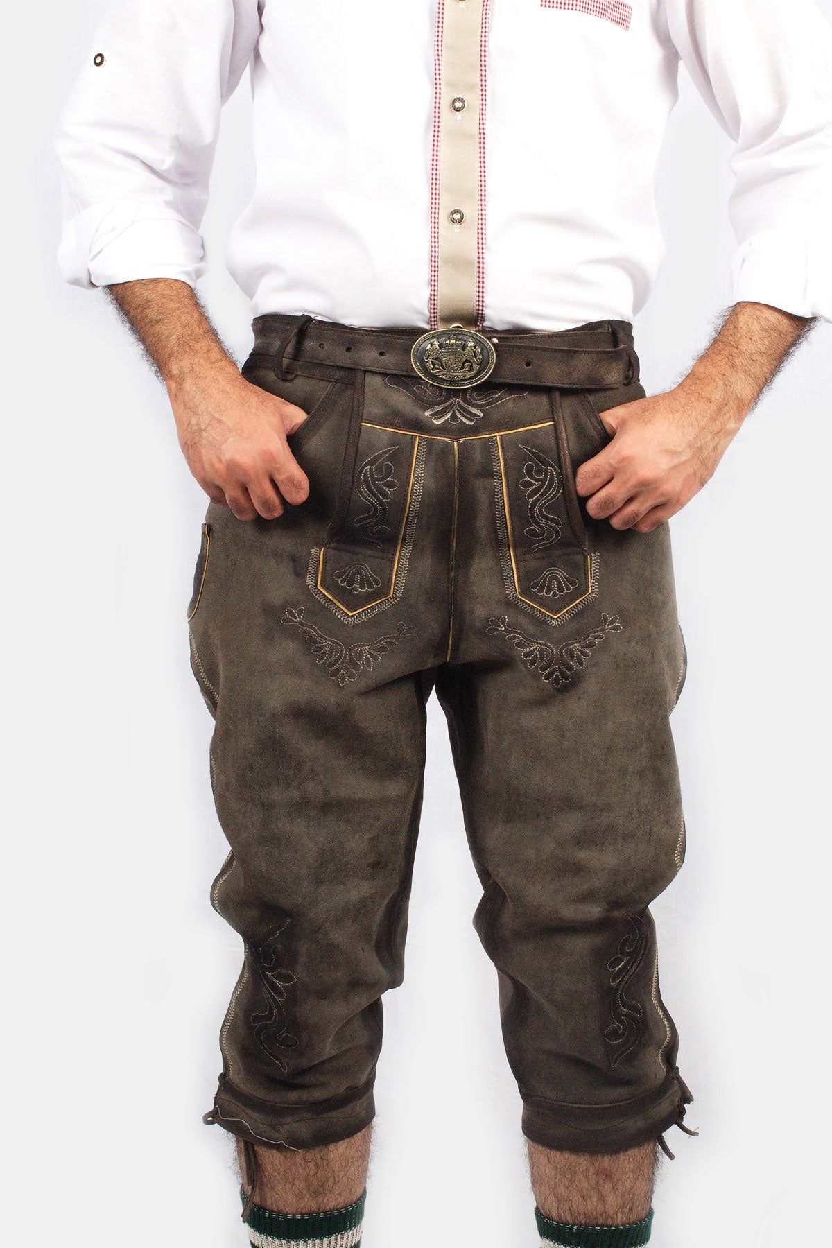 Authentic Bavarian Knee-Length Trachten Bundhosen in Dark Gray