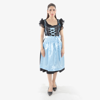 German Dirndl Dress Floral Ice Blue Elegance