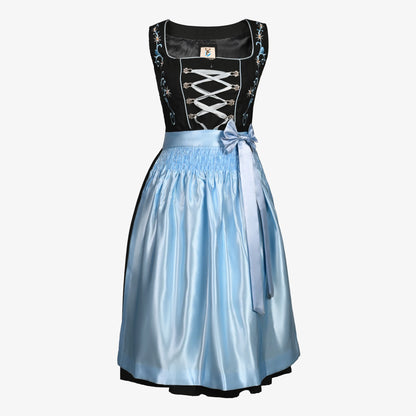 German Dirndl Dress Floral Ice Blue Elegance