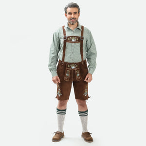 Rich Brown Lederhosen Men with Suspenders