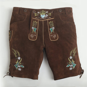 Rich Brown Lederhosen Men with Suspenders