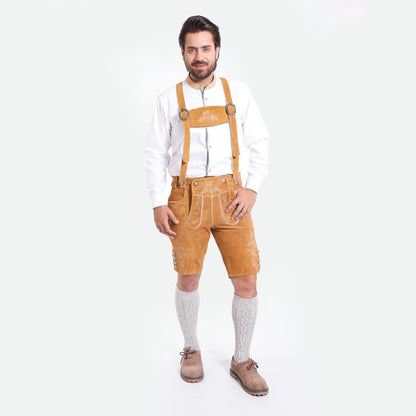Natural Brown Trachten Lederhosen with Suspenders