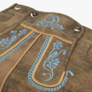 Vintage Brown Lederhosen with Turquoise Blue Embroidery