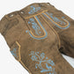Vintage Brown Lederhosen with Turquoise Blue Embroidery
