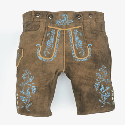 Vintage Brown Lederhosen with Turquoise Blue Embroidery