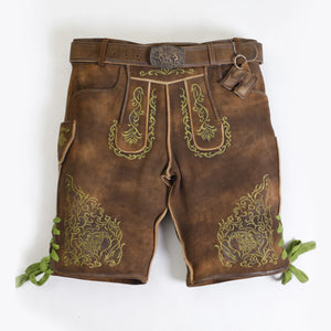 Green Deer Embroidery on Coffee-Colored Lederhosen Men
