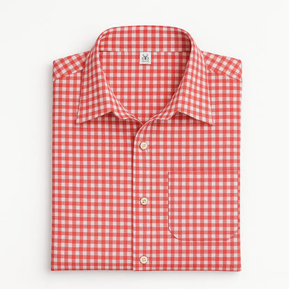 Deep Red Men's Shirt with Understated Checkered Pattern
