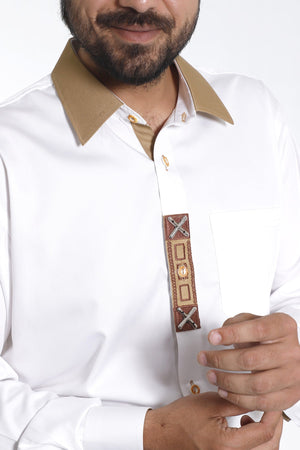 Men's Trachten Shirt Classic German White with Patch Detailing