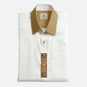 Men's Trachten Shirt Classic German White with Patch Detailing