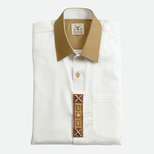 Men's Trachten Shirt Classic German White with Patch Detailing