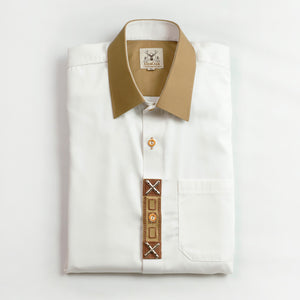 Men's Trachten Shirt Classic German White with Patch Detailing