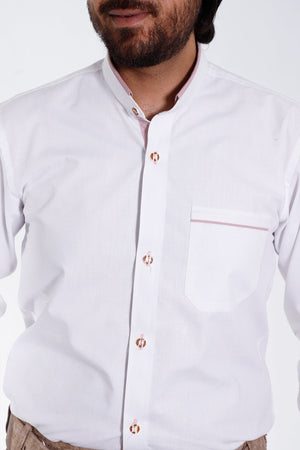 Men's Trachten Shirt White with Red Accent Stitching