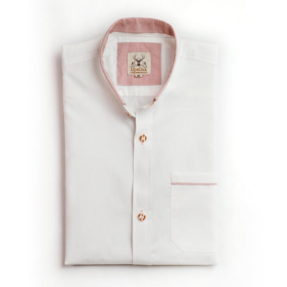 Men's Trachten Shirt White with Red Accent Stitching