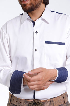 Men's Trachten Shirt Vintage Charm White with Blue Details