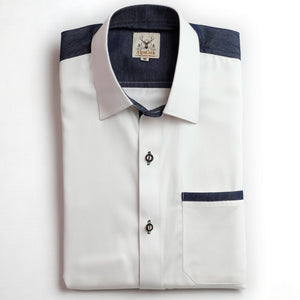 Men's Trachten Shirt Vintage Charm White with Blue Details